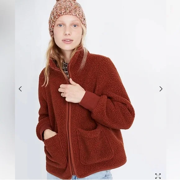 Madewell Rust Brown Zip- Up Fleece Jacket - Picture 2 of 3